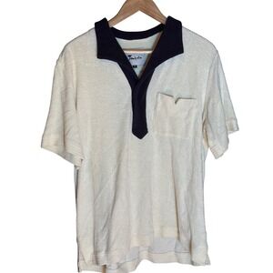 Tombolo TerryCloth Polo Shirt Navy Collar Pocket Cream Men's Size M